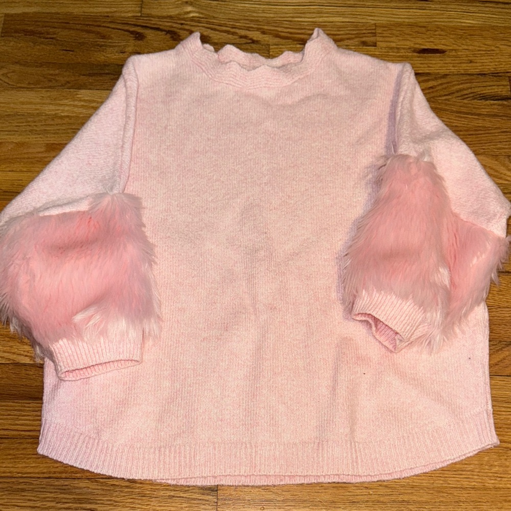 Cat & Jack Light Pink Sweater with Faux Fur Sleeves